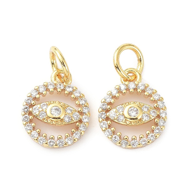 

PandaHall Brass Cubic Zirconia Charms, with Jump Ring, Long-Lasting Plated, Lead Free & Cadmium Free, Flat Round with Eye Pattern, Real 18K..., Clear