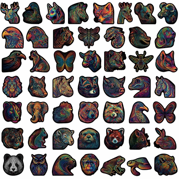 

PandaHall 50Pcs Rainbow Striped Animal PVC Waterproof Sticker Labels, Self-adhesion, for Suitcase, Skateboard, Refrigerator, Helmet, Mobile..., Multicolor