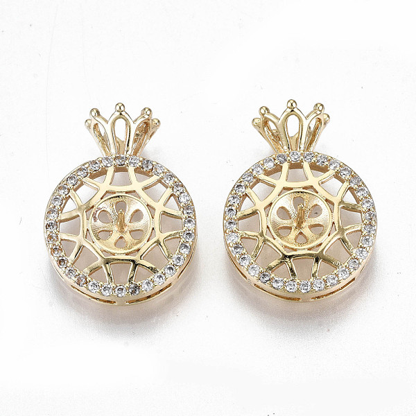 

PandaHall Brass Micro Pave Clear Cubic Zirconia Peg Bails Pendants, for Half Drilled Bead, Nickel Free, Flat Round, Real 18K Gold Plated...