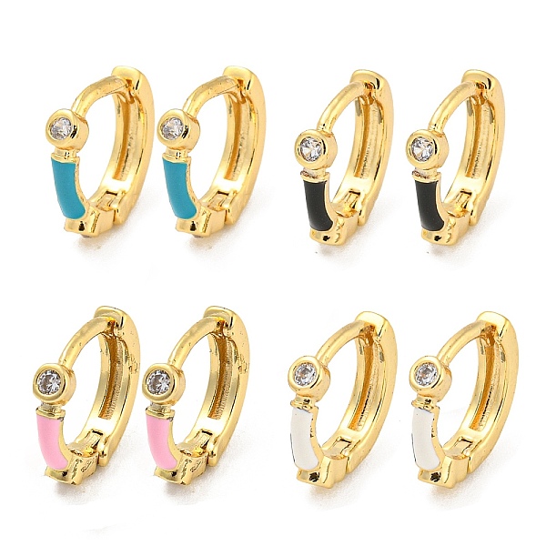 

PandaHall 18K Gold Plated Brass Hoop Earrings, with Enamel and Clear Cubic Zirconia, Mixed Color, 11x2.5mm Cubic Zirconia Ring Multicolor
