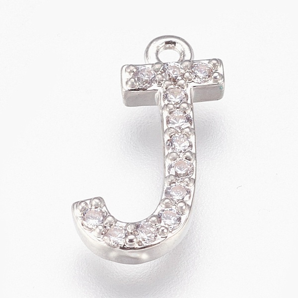 

PandaHall Brass Letter Pendants, with Cubic Zirconia, Lead Free & Cadmium Free & Nickel Free, Long-Lasting Plated, Platinum, Letter.J..., Clear