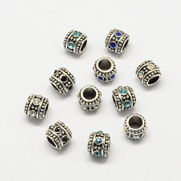 

PandaHall Alloy Rhinestone Rondelle Large Hole European Beads, Antique Silver, Mixed Color, 10x8.5mm, Hole: 5mm Alloy+Rhinestone Rondelle..., Multicolor