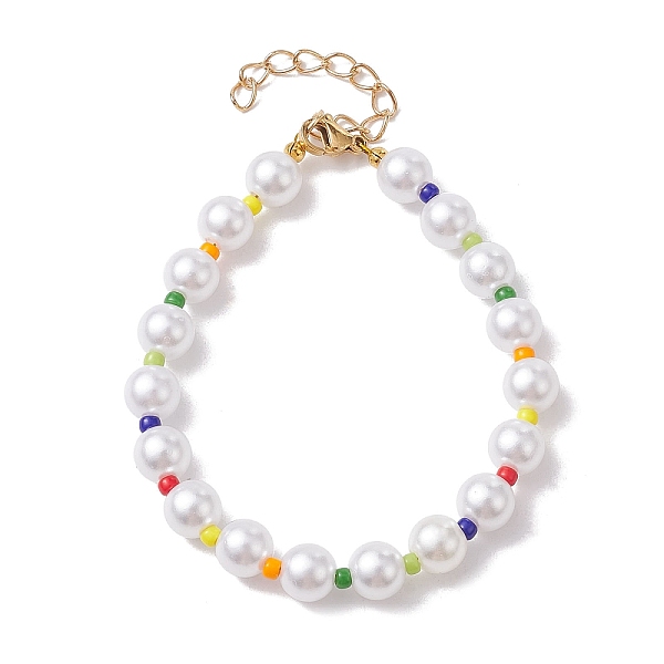 

PandaHall Glass & Acrylic Round Beaded Bracelets, Jewely for Women, White, 7-1/8 inch(18.1cm) Glass Round White