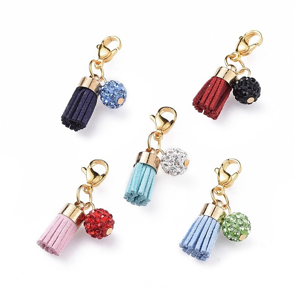 

PandaHall Brass Suede Cord Tassel Pendants, with Polymer Clay Rhinestone Beads and 304 Stainless Steel Lobster Claw Clasps, Golden, Mixed..., Multicolor
