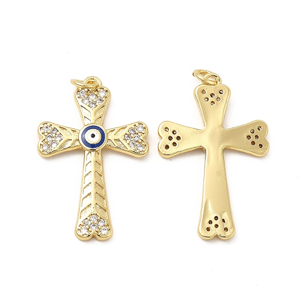 

PandaHall Brass Micro Pave Cubic Zirconia Pendants, with Enamel Evil Eye & Jump Ring, Religion Cross Charm, Golden, Royal Blue, 30x19.5x3mm...