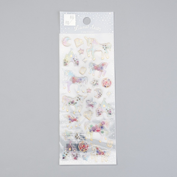 

PandaHall Epoxy Resin Sticker, for Scrapbooking, Travel Diary Craft, Unicorn Pattern, 0.65~3.2x0.65~3.3cm Epoxy Resin Unicorn