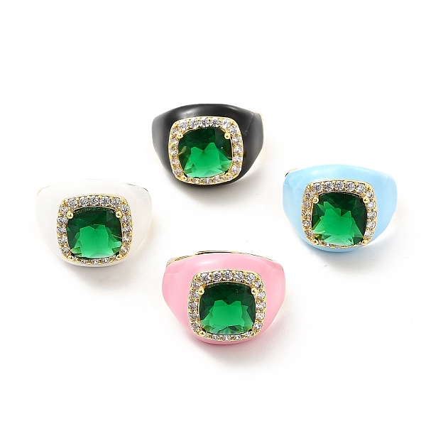 

PandaHall Rack Plating Brass Micro Pave Green & Crystal Cubic Zirconia Adjustable Rings, with Enamel, Cadmium Free & Lead Free, Long-Lasting..., Multicolor