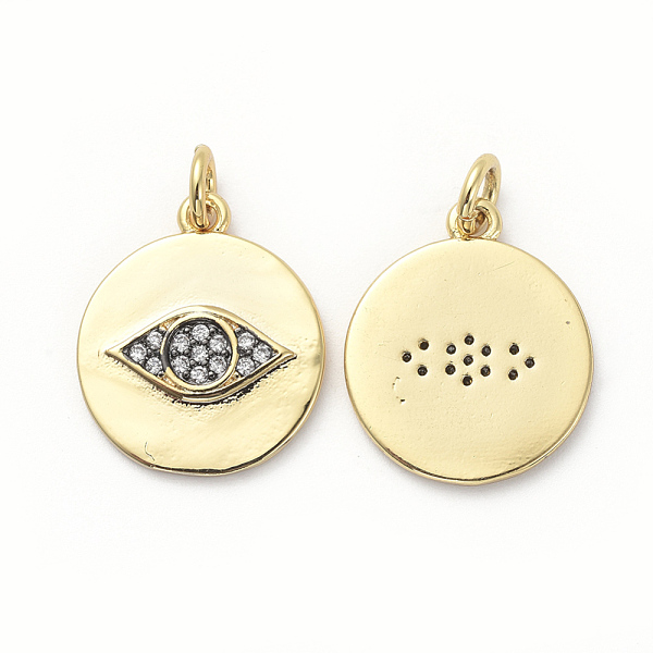 

PandaHall Brass Micro Pave Clear Cubic Zirconia Pendants, with Jump Rings, Flat Round with Eye, Gunmetal & Golden, 17x15x2mm, Hole: 3mm...