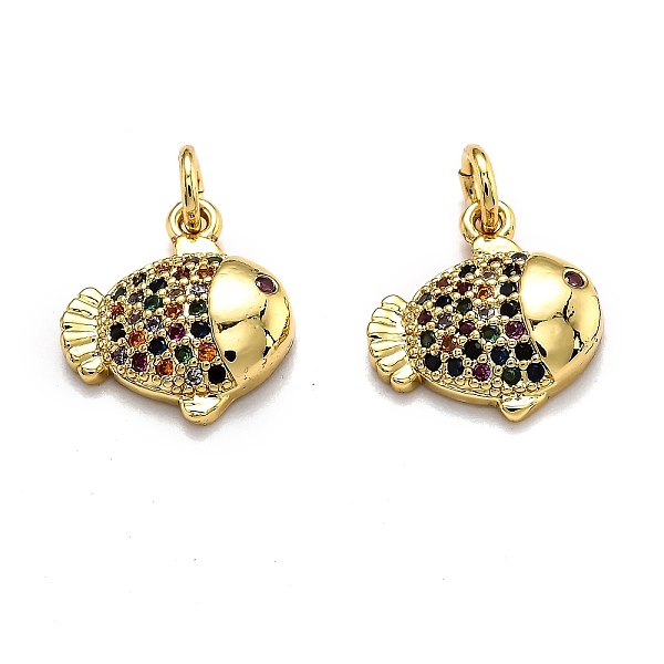 

PandaHall Brass Micro Pave Cubic Zirconia Pendants, Long-Lasting Plated, with Jump Rings, Fish, Golden, 12.5x11.5x3mm, Hole: 3mm Brass+Cubic..., Multicolor
