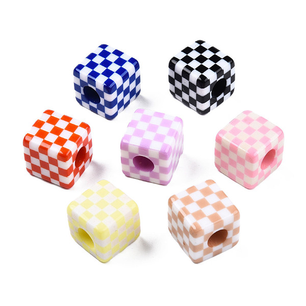 

PandaHall Opaque Resin European Beads, Large Hole Beads, Cube with Tartan Pattern, Mixed Color, 20x20x20mm, Hole: 9mm Resin Cube Multicolor