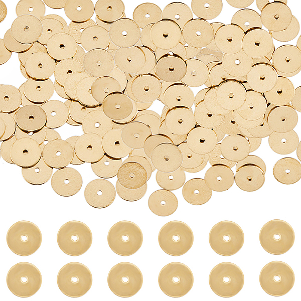 

PandaHall SUNNYCLUE 1 Box 300Pcs Real 18K Gold Plated Brass Disc Beads 8mm Flat Disc Spacer Beads Bulk Flat Round Golden Heishi Metal Loose...