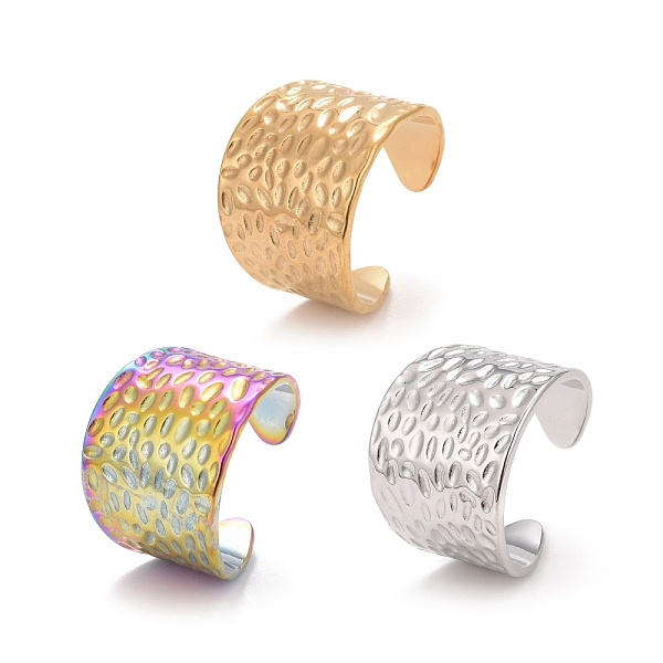 

PandaHall Ion Plating(IP) 304 Stainless Steel Open Cuff Ring, Textured Wide Band Ring for Women, Mixed Color, US Size 9(18.9mm) 304...