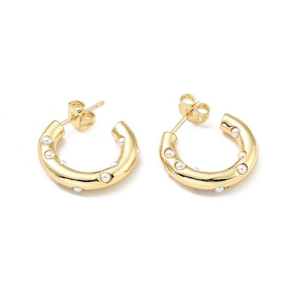 

PandaHall Acrylic Pearl C-shape Stud Earrings, Rack Plating Brass Half Hoop Earrings for Women, Cadmium Free & Lead Free, Real 18K Gold...