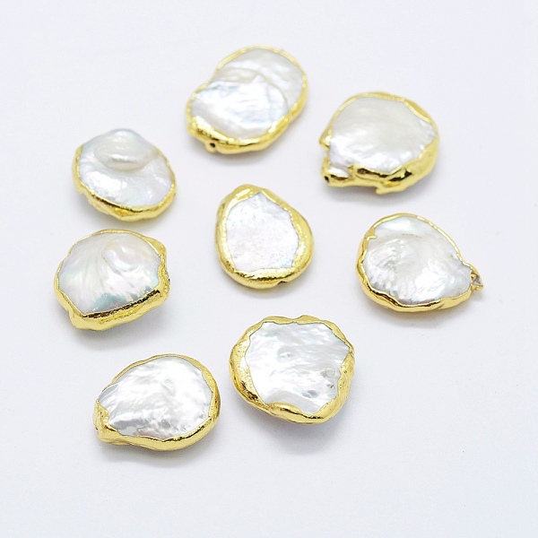 

PandaHall Natural Cultured Freshwater Pearl Beads, Edge Golden Plated, Nuggets, White, 13~19x12~15x5~7mm, Hole: 0.5mm Pearl Nuggets White