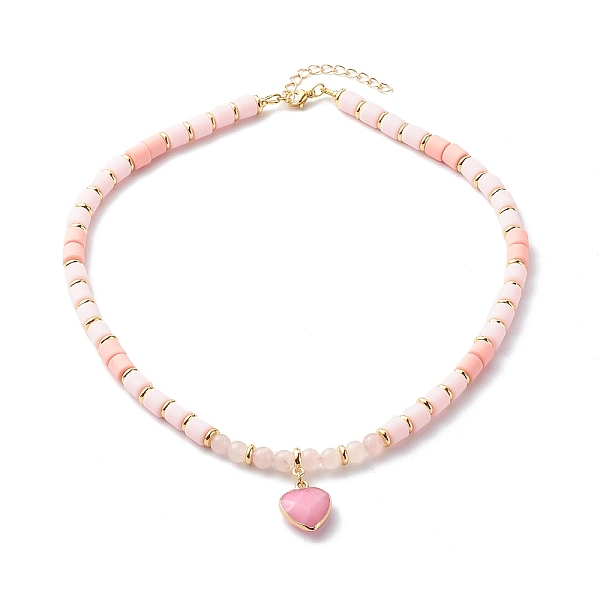 

PandaHall Polymer Clay Beaded Necklaces, with Electroplate Gemstone Heart Pendants and Brass Beads, Pink, 17.01 inch(43.2cm) Polymer Clay...