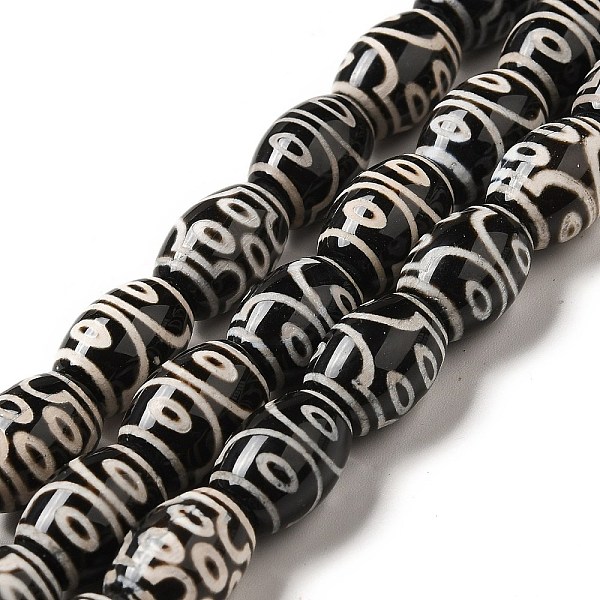 

PandaHall Tibetan Style dZi Beads Strands, Natural & Dyed Agate Beads, Rice, Black, 7-Eye, 13~14x9.5~10mm, Hole: 1.4mm, about 25pcs/strand...