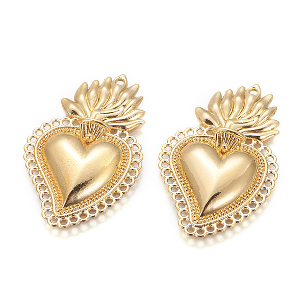 

PandaHall Alloy Pendants, Sacred Heart, Heart of Holy Flame, Golden, 40x25x3.5mm, Hole: 1.5mm Alloy Heart