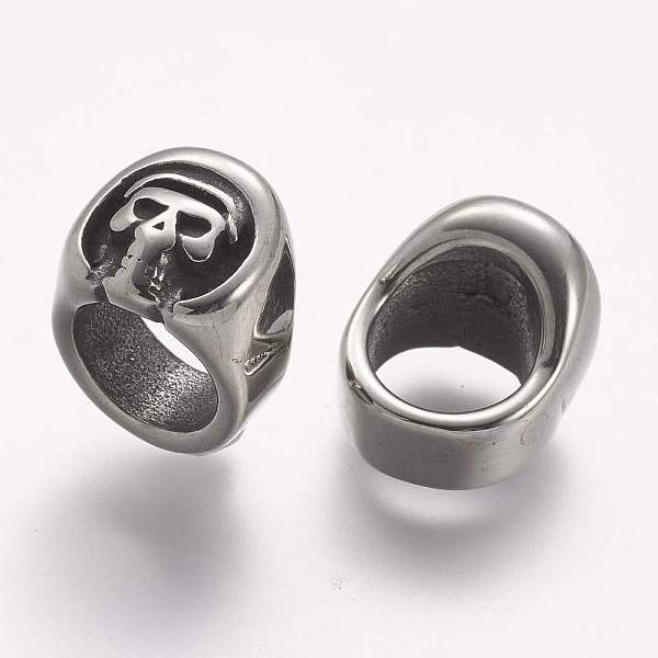 

PandaHall 304 Stainless Steel Slide Charms, Skull, Large Hole Beads, Antique Silver, 11x10x11mm, Hole: 8mm 304 Stainless Steel Skull