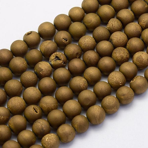 

PandaHall Electroplate Natural Druzy Agate Beads Strands, Dyed, Round, Frosted, Golden Plated, 10mm, Hole: 1mm, about 38pcs/strand, 15.7...