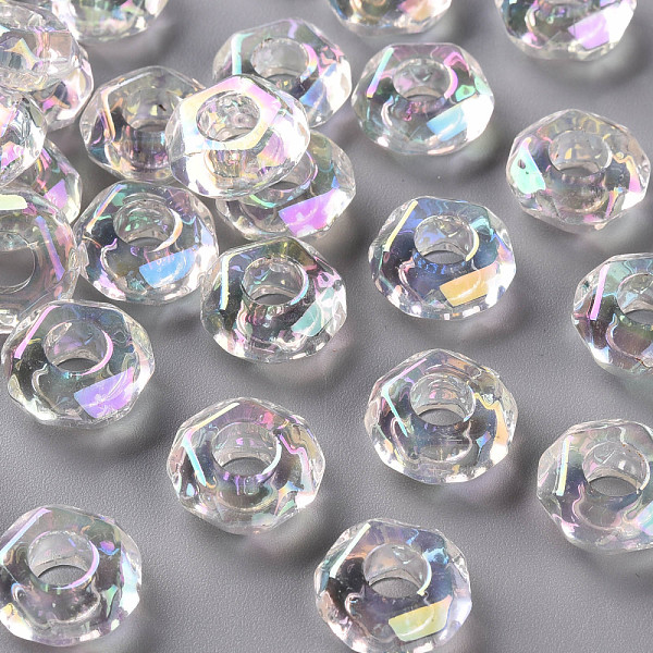 

PandaHall Transparent Acrylic European Beads, AB Color Plated, Large Hole Beads, Flat Round, Faceted, Clear AB, 13x5.5mm, Hole: 5mm Acrylic..., White