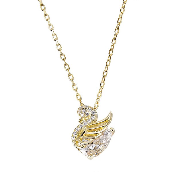 

PandaHall Clear Cubic Zirconia Swan Pendant Necklace, 925 Sterling Silver Jewelry for Women, Golden, 15.35 inch(39cm) Cubic Zirconia