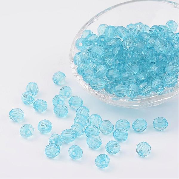 

PandaHall Transparent Acrylic Beads, Faceted, Round, Light Sky Blue, 8mm, Hole: 1.5mm, about 1800pcs/500g Acrylic Round Blue