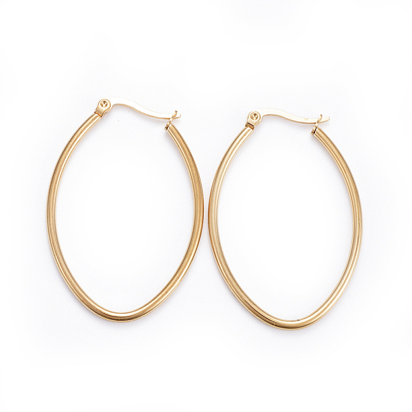 PandaHall Simple Fashion 304 Stainless Steel Hoop Earring, Geometrical, Oval, Golden, 43x29x2mm; Pin: 0.6x1mm Stainless Steel PandaHall Simple Fashion 304 Stainless Steel Hoop Earring, Geometrical, Oval, Golden, 43x29x2mm; Pin: 0.6x1mm Stainless Steel
