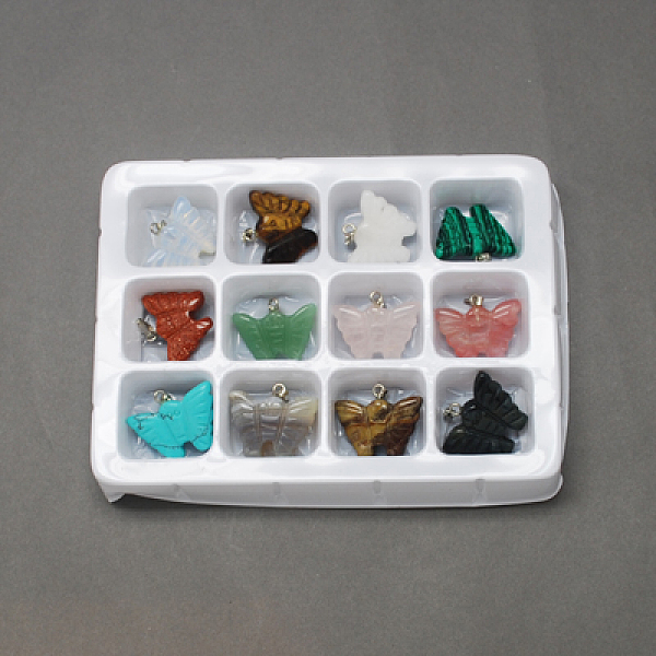 

PandaHall Gemstone Pendants, with Brass Clasps, Mixed Stone, Butterfly, Mixed Color, 20x25x5mm, Hole: 6x2mm, 12pcs/box Mixed Stone Butterfly..., Multicolor