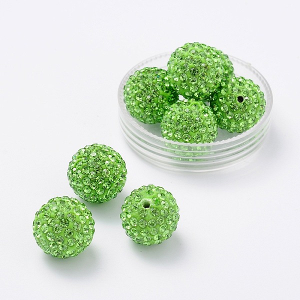 

PandaHall Pave Disco Ball Beads, Polymer Clay Rhinestone Beads, Grade A, Peridot, PP15(2.1~2.2mm), 14mm, Hole: 1mm Polymer Clay+Glass..., Green
