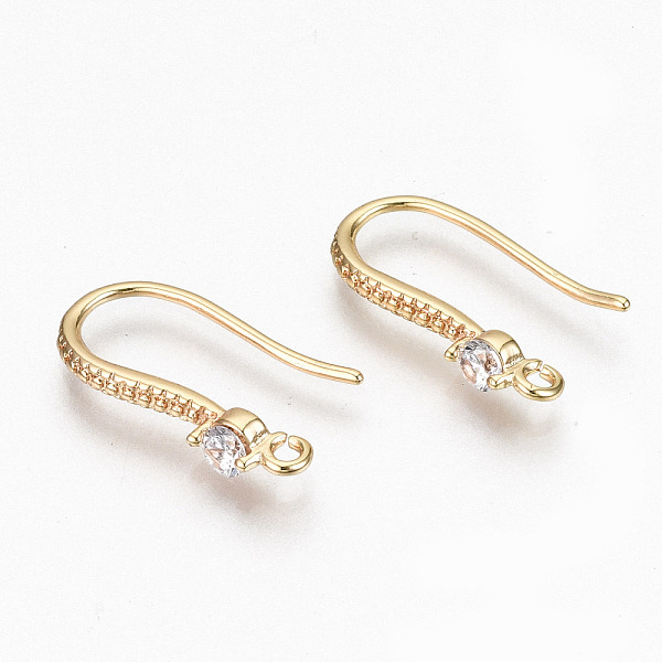 

PandaHall Brass Micro Pave Clear Cubic Zirconia Earring Hooks, Ear Wire, with Horizontal Loop, Nickel Free, Real 18K Gold Plated, Clear...