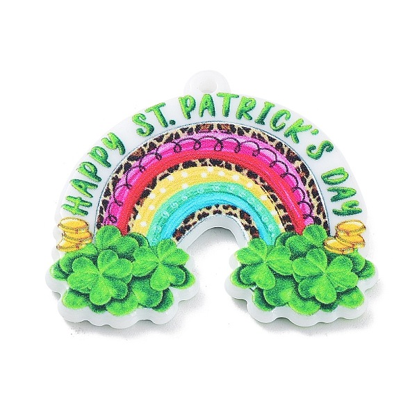 

PandaHall Saint Patrick's Day Theme Acrylic Pendants, Clover Charm, Rainbow, 33x36x2.5mm, Hole: 1.8mm Acrylic Rainbow