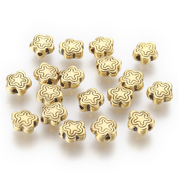 PandaHall Tibetan Style Alloy Beads, Lead Free & Cadmium Free, Antique Golden Color, Flower, Great for Mother's Day Gifts making, about 7mm...