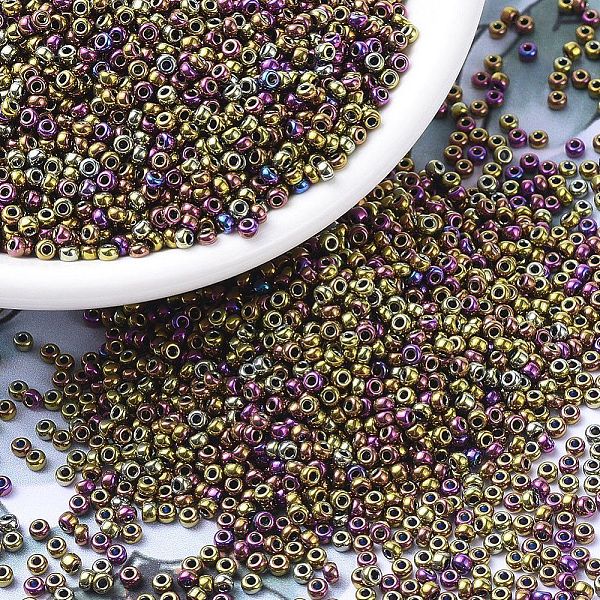 

PandaHall MIYUKI Round Rocailles Beads, Japanese Seed Beads, (RR188) Metallic Purple Gold Iris, 11/0, 2x1.3mm, Hole: 0.8mm, about...