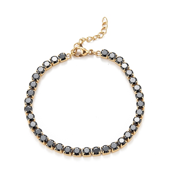 

PandaHall Vacuum Plating 304 Stainless Steel Rhinestones Link Chain Bracelets, Golden, Black Diamond, 6-3/4 inch(17cm) Rhinestone Gray