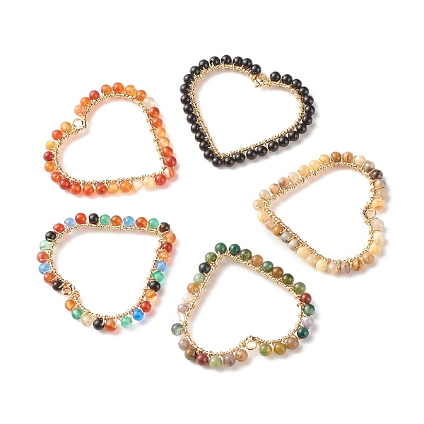 

PandaHall Dyed Natural Gemstone Pendants, with Brass & Copper Findings, Heart, Golden, Mixed Color, 35x37x3mm, Hole: 1.6mm Mixed Stone Heart