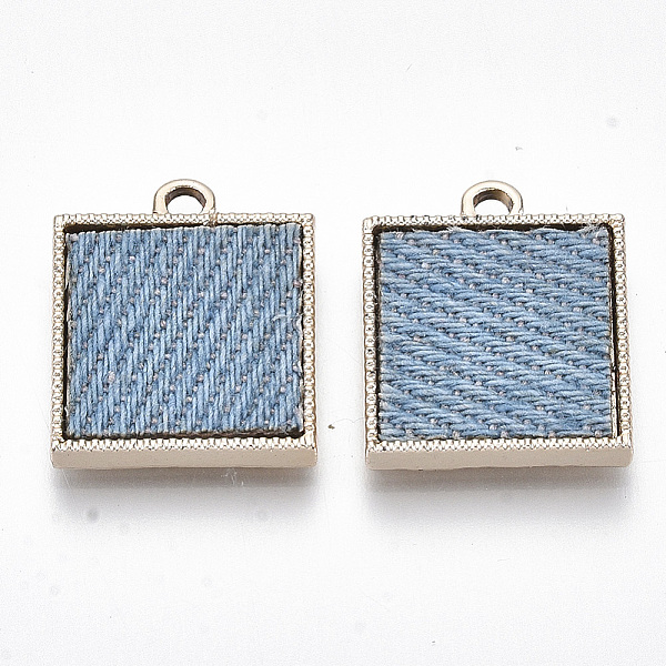 

PandaHall Alloy Pendants, with Cloth, Square, Light Gold, Sky Blue, 19.5x16.5x3mm, Hole: 2mm Cloth Square Blue