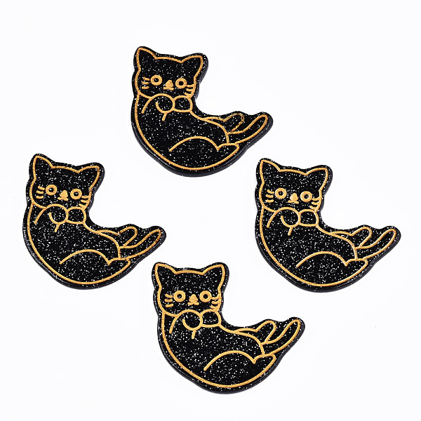 

PandaHall Cellulose Acetate(Resin) Pendants, with Glitter Powder, Cat, Black, 39x35x2.5mm, Hole: 1.5mm Resin Cat Shape Black