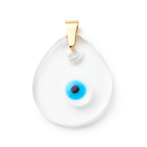 

PandaHall Handmade Lampwork Pendants, with 201 Stainless Steel Findings, Teardrop with Evil Eye, Clear, 34.5x29.5x5.5mm, Hole: 4x4mm...