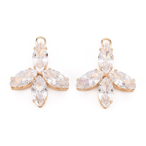 

PandaHall Brass Micro Pave Clear Cubic Zirconia Pendants, Flower, Golden, 24x18.5x4.5mm, Hole: 2mm Brass+Cubic Zirconia Flower Clear