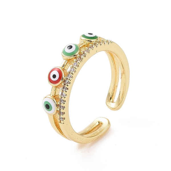 

PandaHall Brass Micro Pave Cubic Zirconia Open Rings, Enamel Evil Eye Cuff Rings for Women, Real 18K Gold Plated, 4~5mm, Inner Diameter: US..., Clear