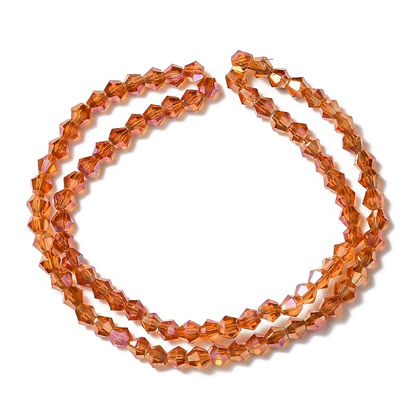 

PandaHall Transparent Electroplate Glass Bead Strands, Rainbow Plated, Faceted Bicone, Orange Red, 4x4.5mm, Hole: 1mm, about 92~96pcs/strand...