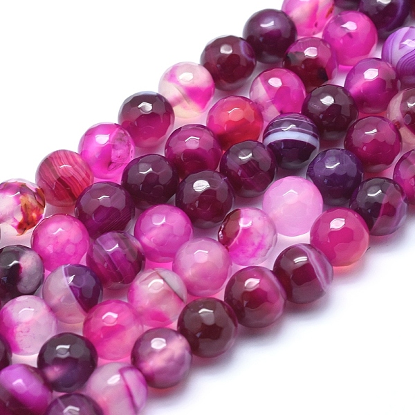 

PandaHall Natural Agate Beads, Dyed, Faceted Round, Hot Pink, 8mm, Hole: 1mm, about 48pcs/strand, 14.1 inch(36cm) Natural Agate Round Pink