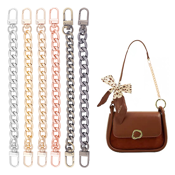 PandaHall 6Pcs 6 Style Iron & Aluminum Curb Bag Extender Chains, with Swivel Clasps, for Bag Straps Replacement Accessories, Mixed Color...