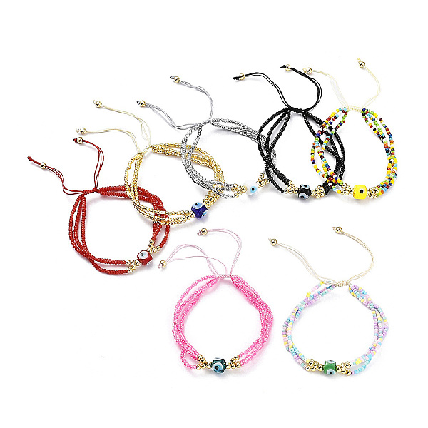 

PandaHall Adjustable Glass & Lampwork Evil Eye Braided Beaded Bracelet for Women, Mixed Color, Inner Diameter: 1-7/8~2-3/4 inch(4.7~7cm)..., Multicolor