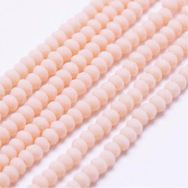

PandaHall Opaque Glass Beads Strands, Faceted, Rondelle, Lavender Blush, 2.5x1.5~2mm, Hole: 0.5mm, about 185~190pcs/strand, 13.7 inch~14.1..., Pink