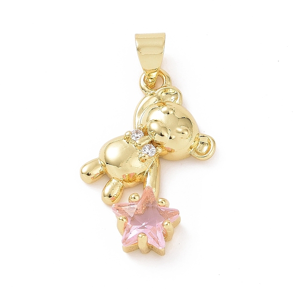 

PandaHall Brass Micro Pave Cubic Zirconia Pendants, Bear with Star Charm, Golden, Pink, 27x15x4.5mm, Hole: 5x4mm Brass+Cubic Zirconia Bear...