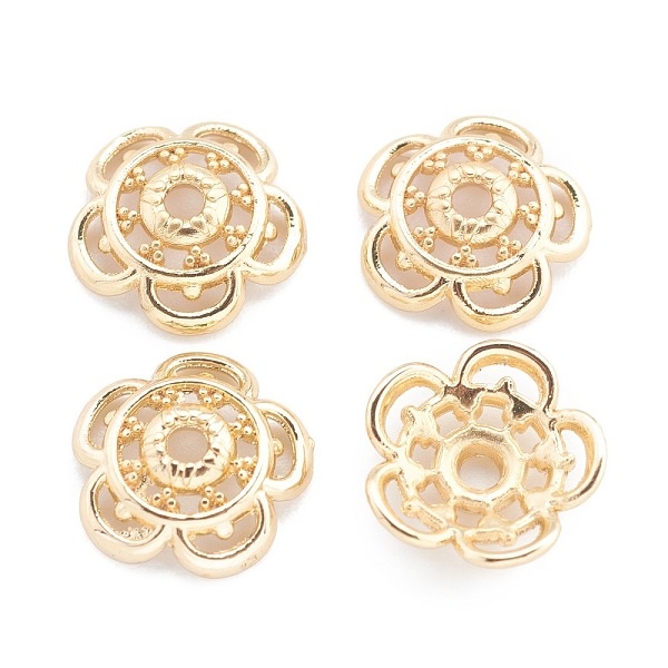 PandaHall Alloy Bead Caps, Cadmium Free & Lead Free, Long-Lasting Plated, 5-Petal Flower, Real 14K Gold Plated, 10.5x3mm, Hole: 1.6mm Alloy