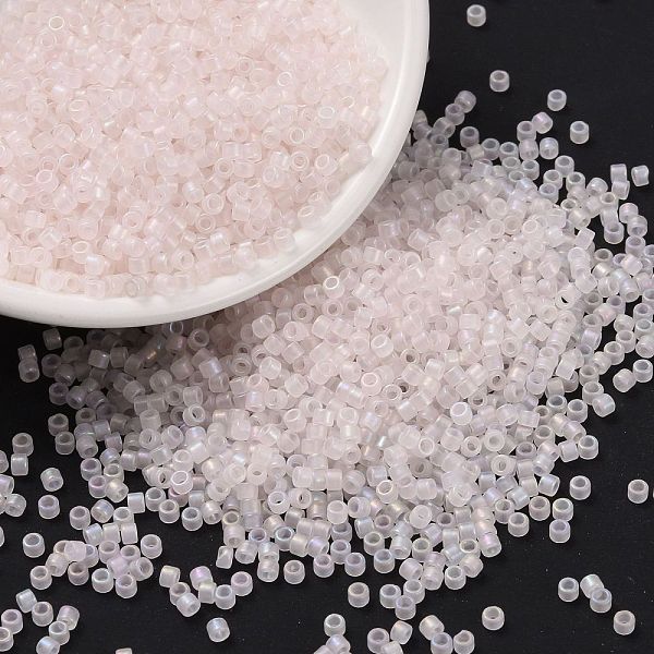 

PandaHall Cylinder Seed Beads, Frosted AB Colors, Round Hole, Uniform Size, Pink, 2x1.5mm, Hole: 0.8mm, about 888pcs/10g Glass Pink