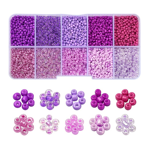 

PandaHall 8500Pcs 10 Style Glass Seed Beads, Round, 12/0, Purple, 1.5~2.5mm, Hole: 0.5~1mm, 13g, 850pcs/style, 8500pcs/box Glass Purple
