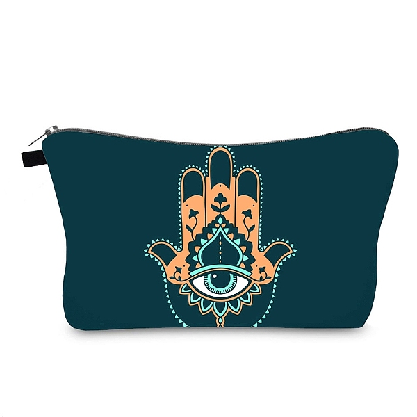 PandaHall Evil Eye & Hamsa Hand Theme Polyester Cosmetic Pouches, with Iron Zipper, Waterproof Clutch Bag, Toilet Bag for Women, Rectangle...
